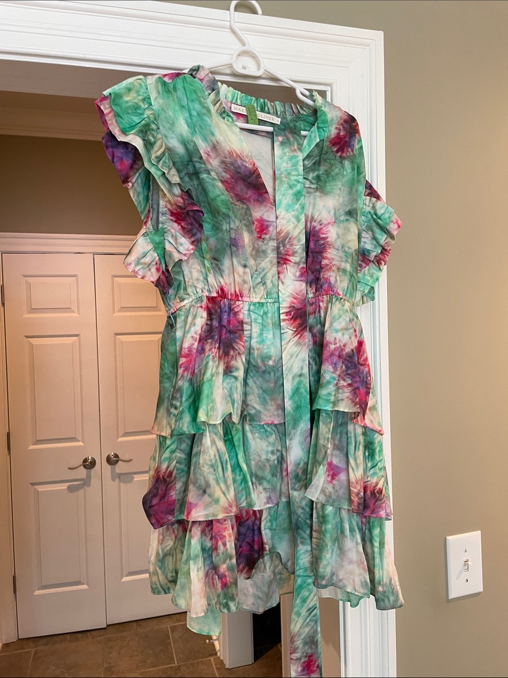 Marie Oliver Tie-Dye Mini Dress in Green, Pink, Purple